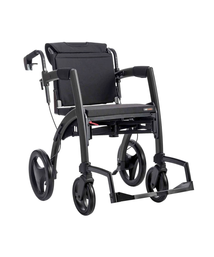 Rollz Motion 2 in 1 Rollator Walker Wheelchair Combo - Foldable Transport Chair